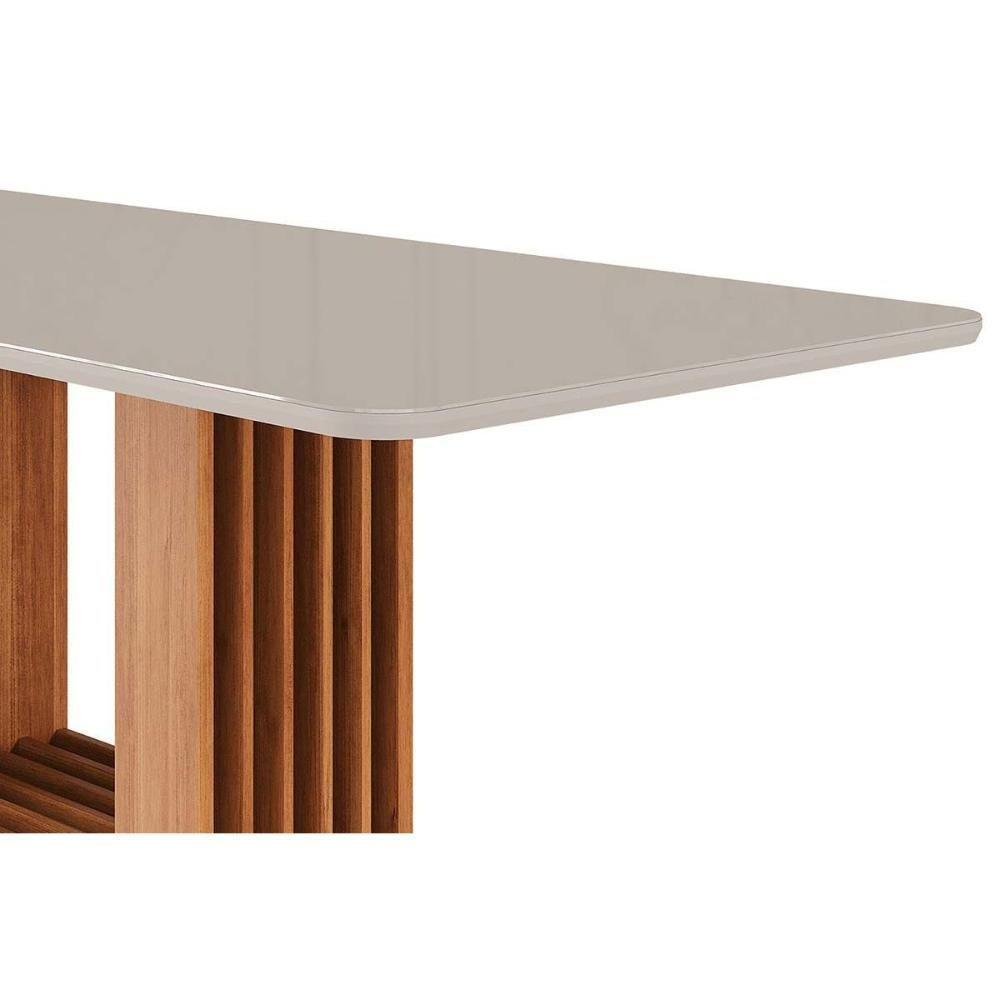 Mesa De Sala Jantar Ariela C- Tampo Madeirado Vidro Reto 210x100cm Cinamomo-off White - Cimol - 5