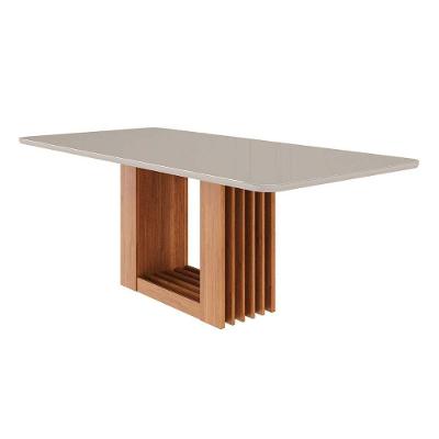 Mesa De Sala Jantar Ariela C- Tampo Madeirado Vidro Reto 210x100cm Cinamomo-off White - Cimol