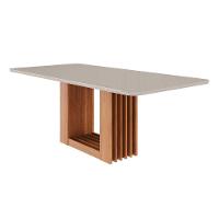 Mesa De Sala Jantar Ariela C- Tampo Madeirado Vidro Reto 210x100cm Cinamomo-off White - Cimol - 1