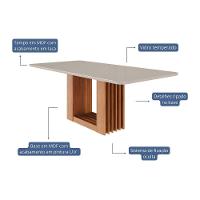 Mesa De Sala Jantar Ariela C- Tampo Madeirado Vidro Reto 210x100cm Cinamomo-off White - Cimol - 2