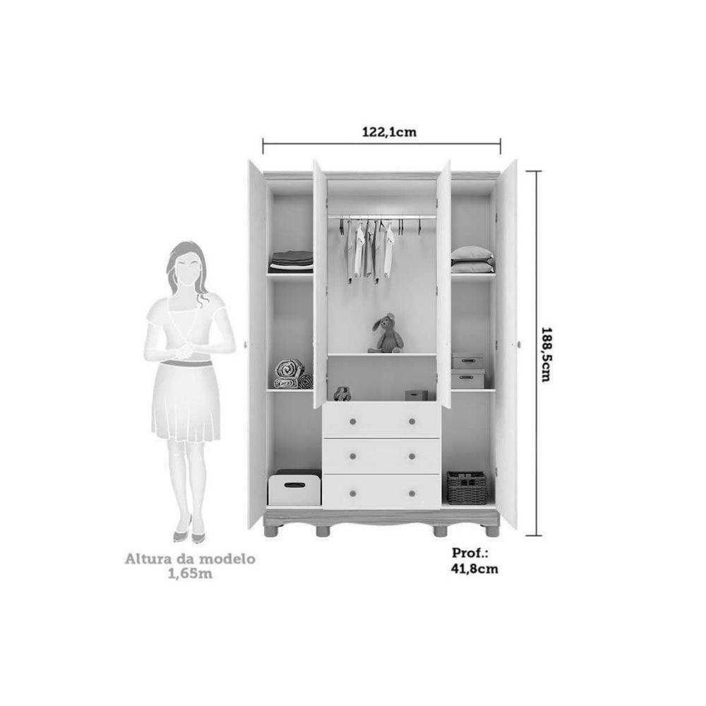 Quarto Infantil Completo 3 Peças (1guardaroupa+1berço+1cômoda) Qi121 Branco-amendoa - Peroba - 2