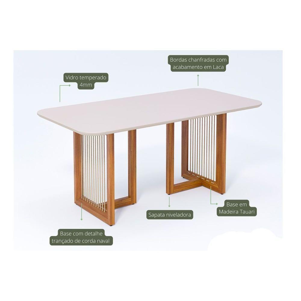 Mesa De Sala Jantar Régia C- Tampo Madeirado Vidro Redondo 180x90cm Carvalho-off White - Cimol - 2