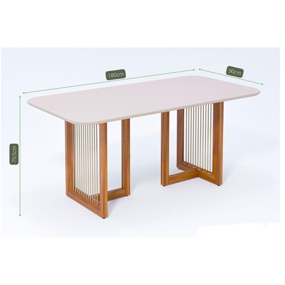 Mesa De Sala Jantar Régia C- Tampo Madeirado Vidro Redondo 180x90cm Carvalho-off White - Cimol - 3