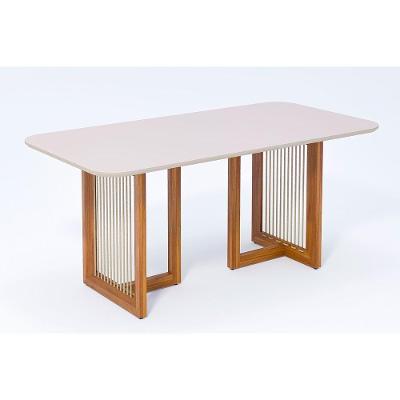 Mesa De Sala Jantar Régia C- Tampo Madeirado Vidro Redondo 180x90cm Carvalho-off White - Cimol