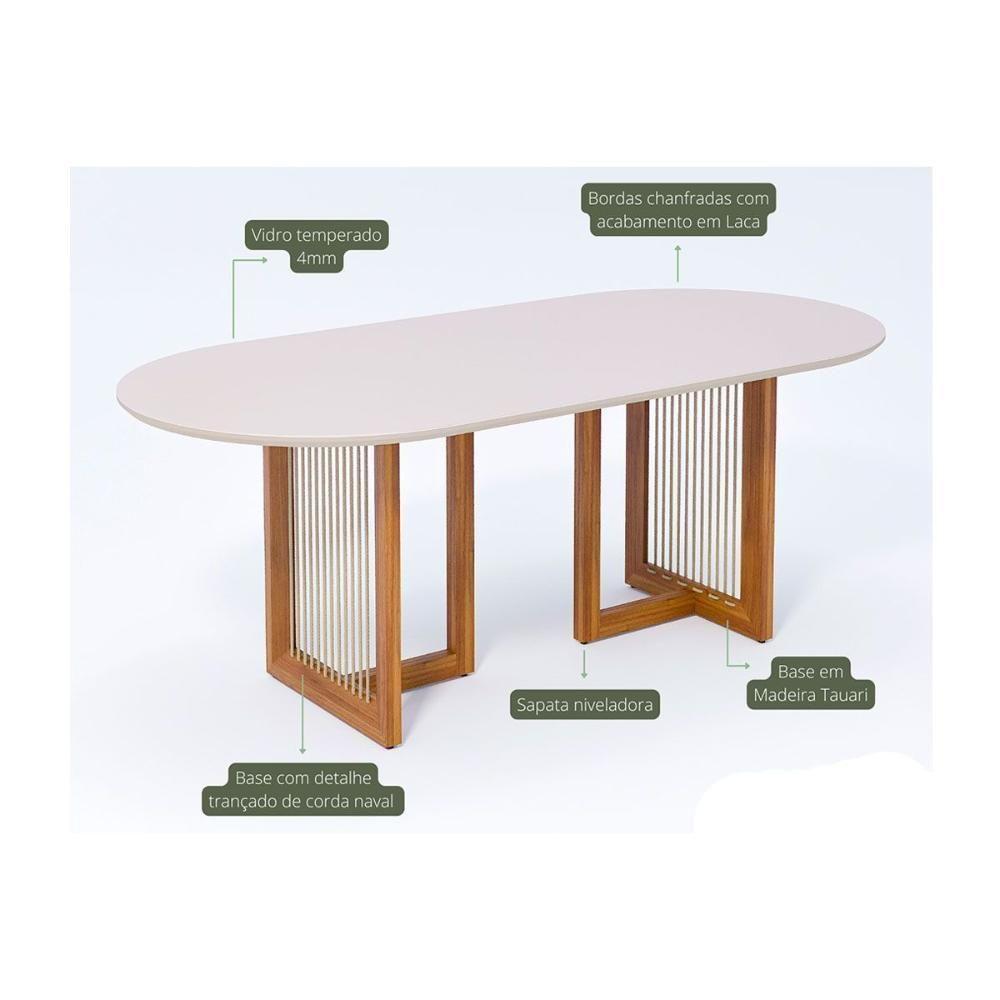 Mesa De Sala Jantar Régia Natuame C- Tampo Madeirado Vidro Oval 210x100cm Carvalho-off White - Cimol - 2