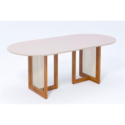 Mesa De Sala Jantar Régia Natuame C- Tampo Madeirado Vidro Oval 210x100cm Carvalho-off White - Cimol
