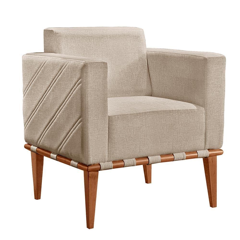 Poltrona Delly Madeira Maciça Castellar Móbile Linho Bege Claro Linho Bege Claro - 1