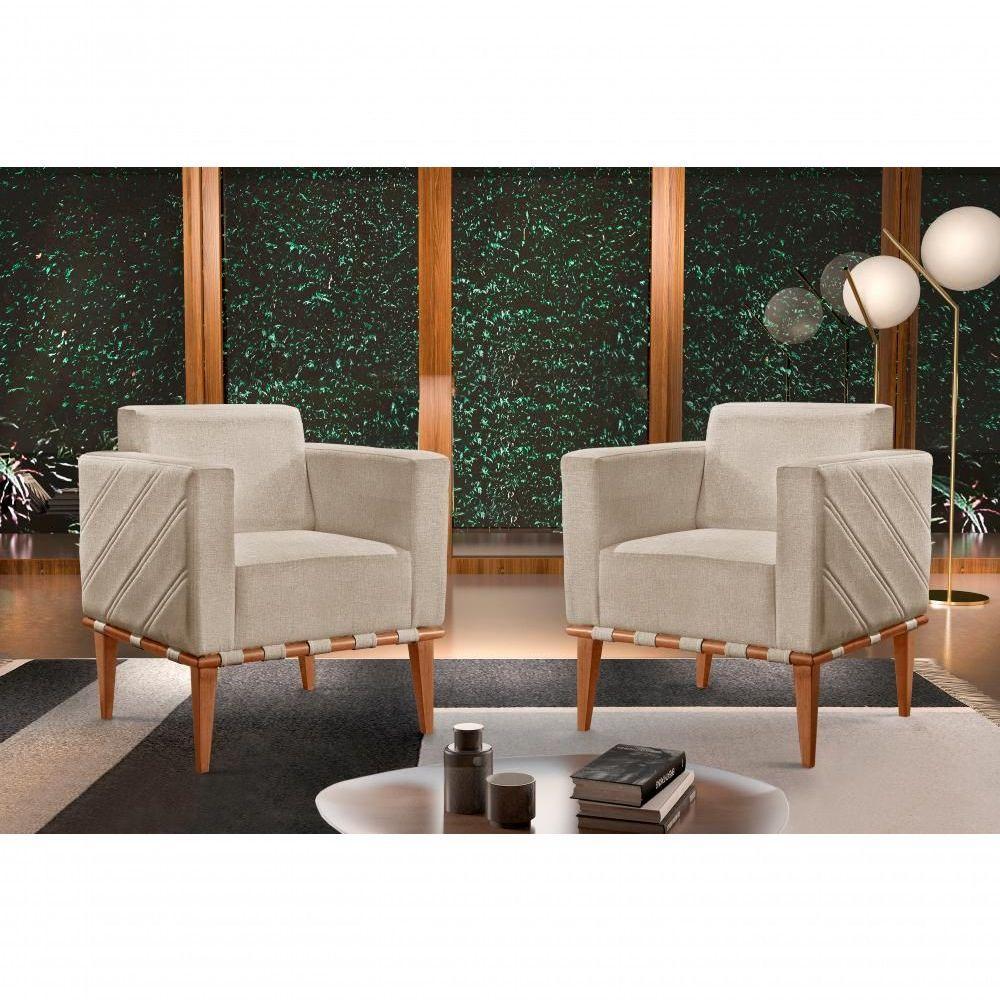 Poltrona Delly Madeira Maciça Castellar Móbile Linho Bege Claro Linho Bege Claro - 4