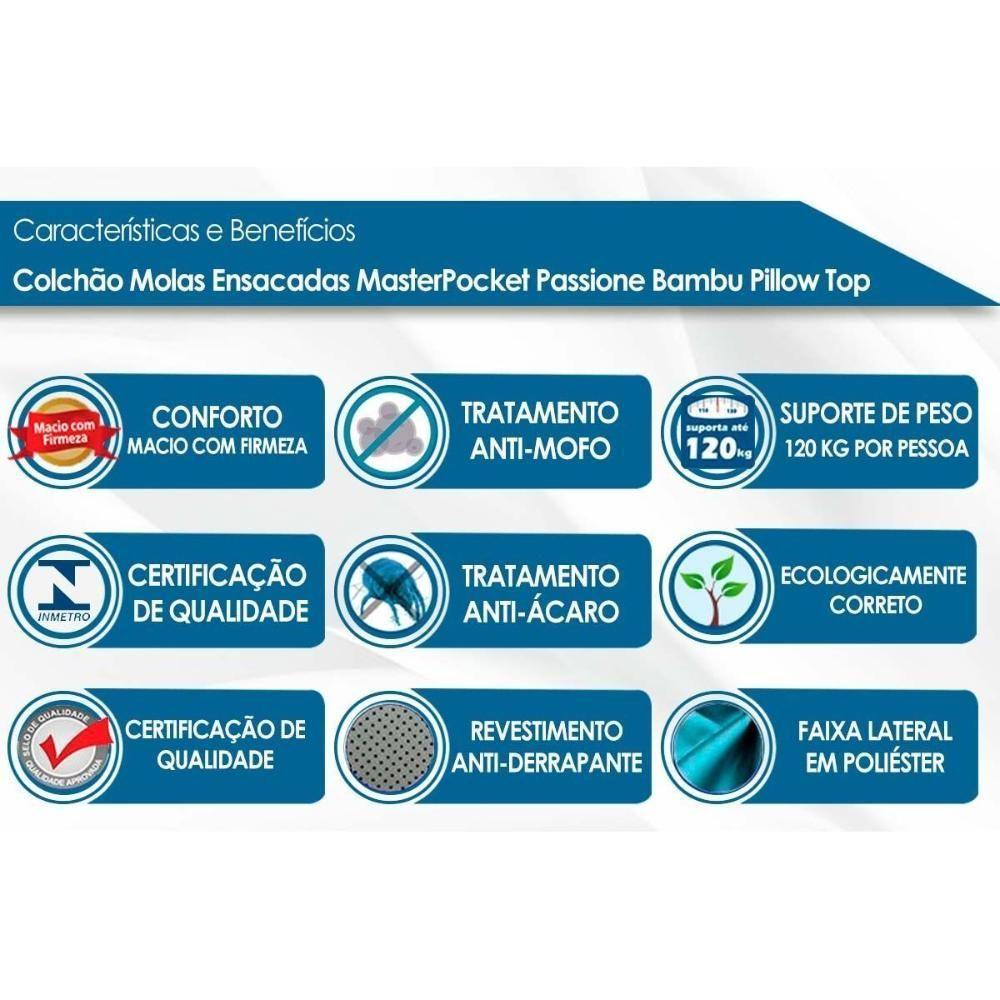 Colchão Solteiro Molas Ensacadas Masterpocket Passione Bambu Pillow Top (78x188x26) - Probel - 2