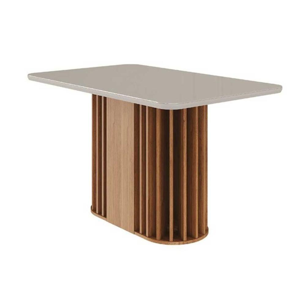 Mesa De Sala Jantar Julieta C- Tampo Madeirado Vidro 130x80cm Cinamomo-off White - Cimol - 1