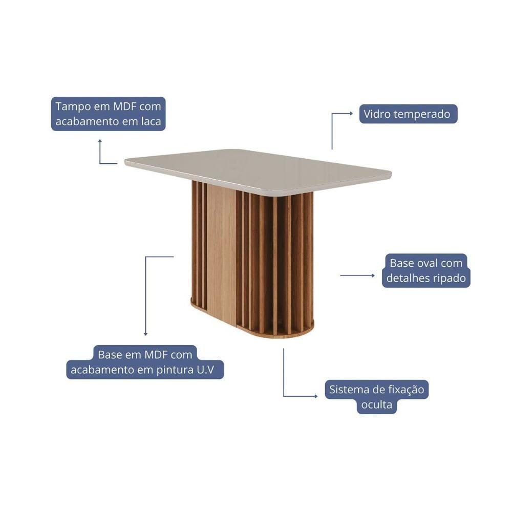 Mesa De Sala Jantar Julieta C- Tampo Madeirado Vidro 130x80cm Cinamomo-off White - Cimol - 2