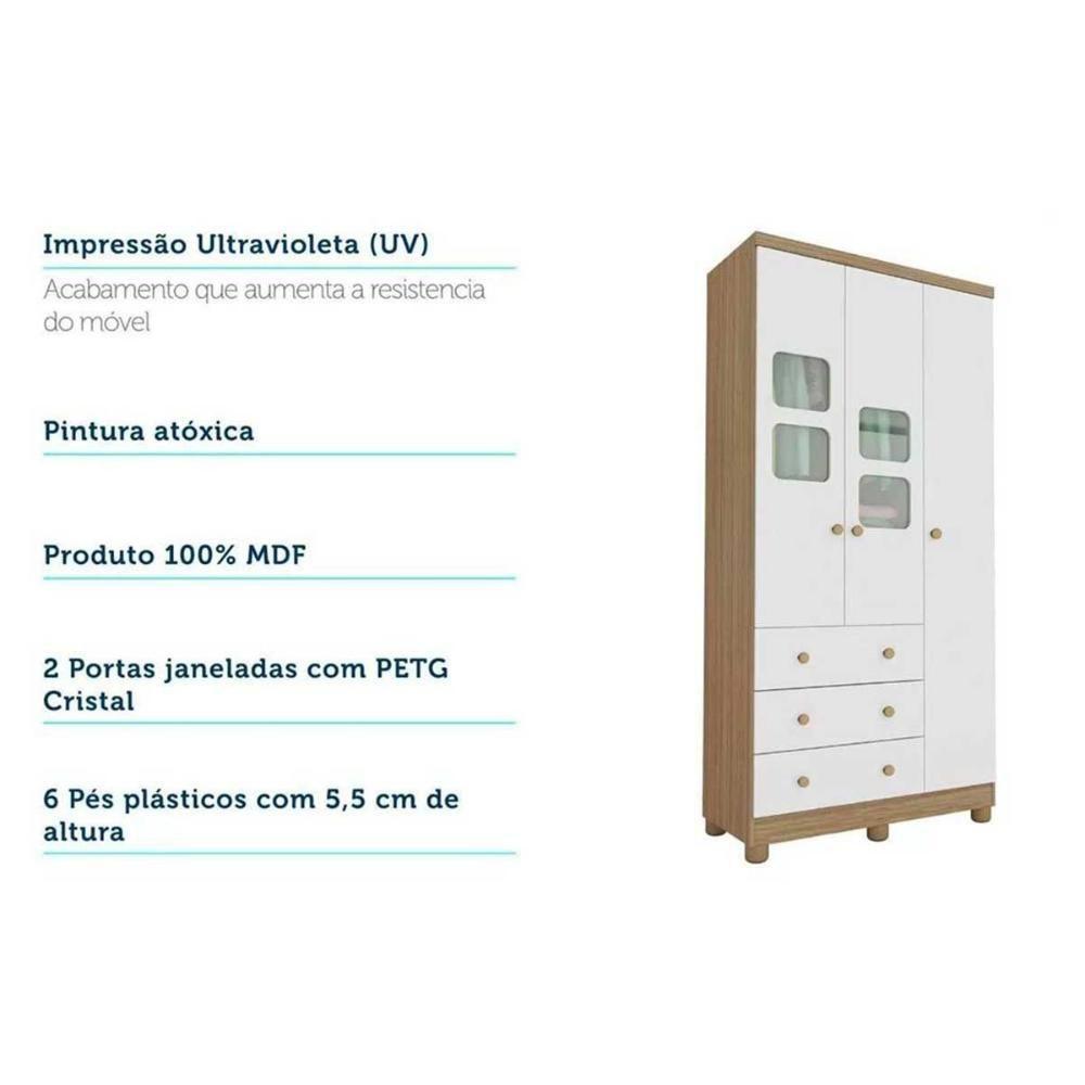 Quarto Infantil Completo 3 Peças (1guardaroupa+1berço+1cômoda) Qi122 Branco-amendoa - Peroba - 5