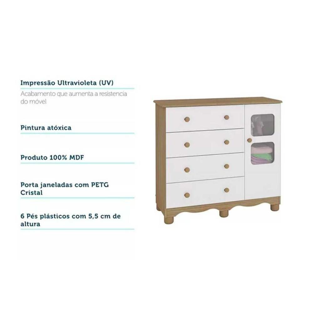 Quarto Infantil Completo 3 Peças (1guardaroupa+1berço+1cômoda) Qi122 Branco-amendoa - Peroba - 8