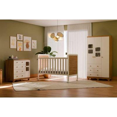Quarto Infantil Completo 3 Peças (1guardaroupa+1berço+1cômoda) Qi122 Branco-amendoa - Peroba