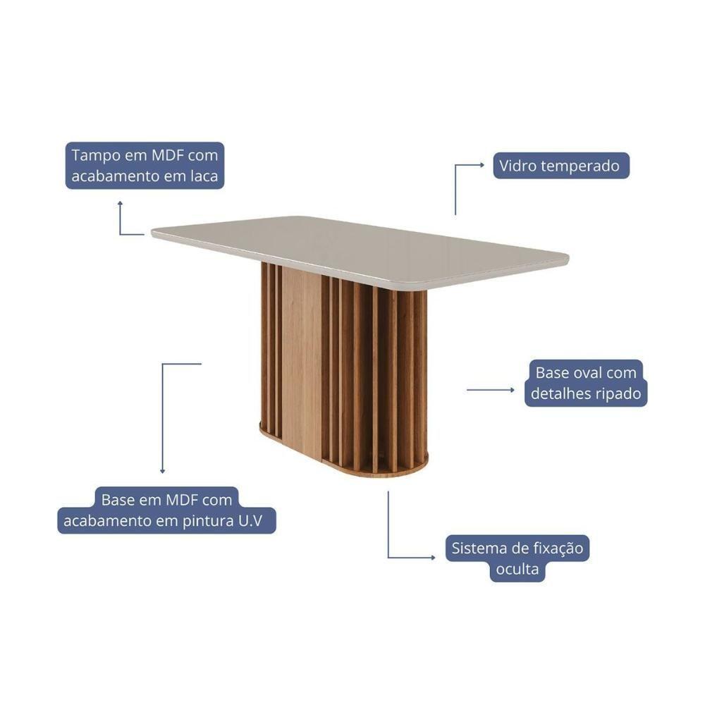 Mesa De Sala Jantar Julieta C- Tampo Madeirado Vidro Reto 160x80cm Cinamomo-off White - Cimol - 2