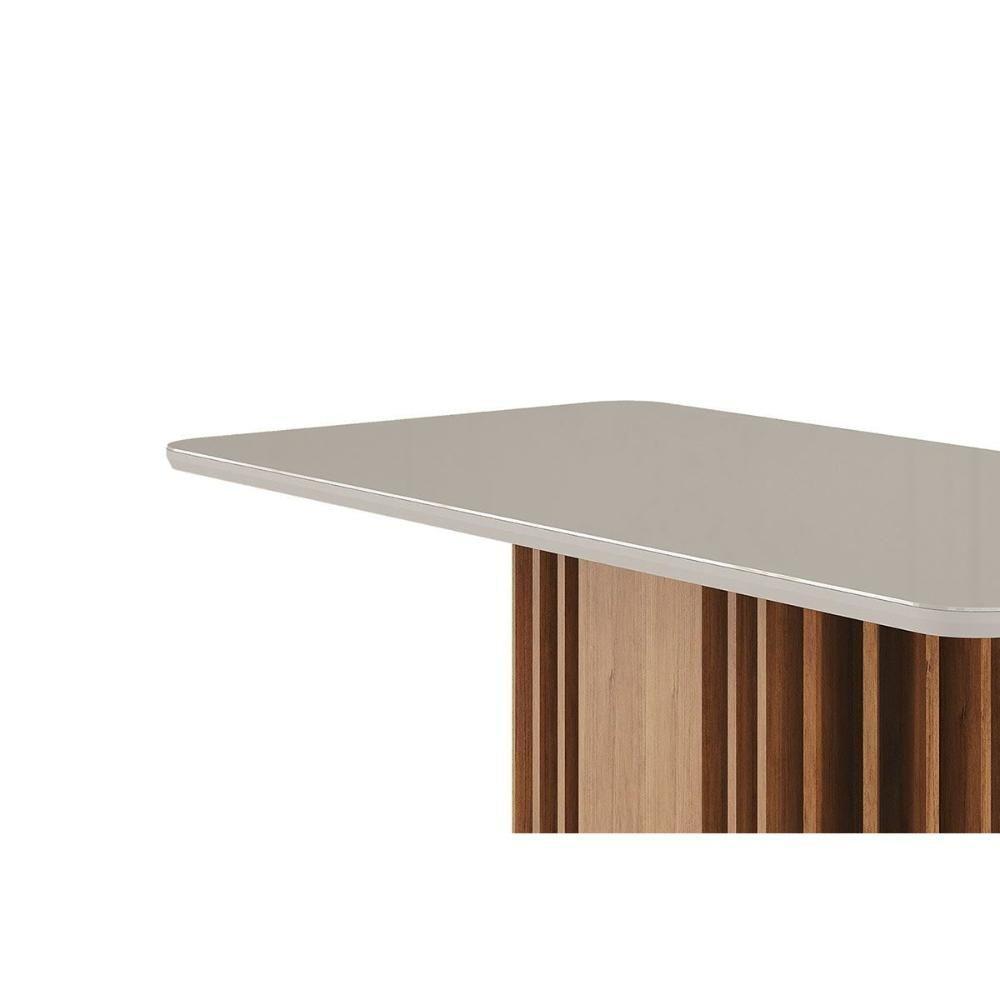 Mesa De Sala Jantar Julieta C- Tampo Madeirado Vidro Reto 160x80cm Cinamomo-off White - Cimol - 4