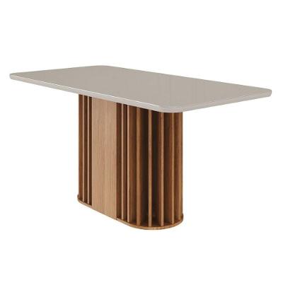 Mesa De Sala Jantar Julieta C- Tampo Madeirado Vidro Reto 160x80cm Cinamomo-off White - Cimol