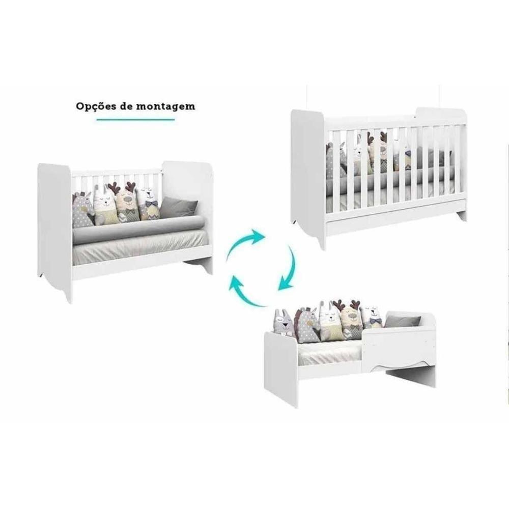 Quarto Infantil Completo 3 Peças (1guardaroupa+1berço+1cômoda) Qi126 Branco-amendoa - Peroba - 6