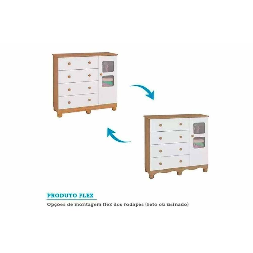 Quarto Infantil Completo 3 Peças (1guardaroupa+1berço+1cômoda) Qi126 Branco-amendoa - Peroba - 7