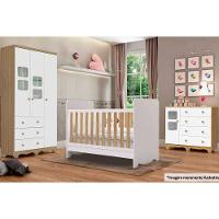 Quarto Infantil Completo 3 Peças (1guardaroupa+1berço+1cômoda) Qi126 Branco-amendoa - Peroba - 1