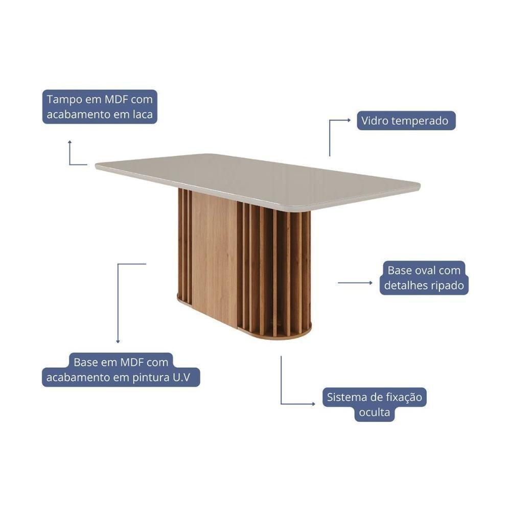 Mesa De Sala Jantar Julieta C- Tampo Madeirado Vidro 180x90cm Cinamomo-off White - Cimol - 2