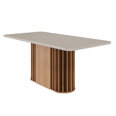 Mesa De Sala Jantar Julieta C- Tampo Madeirado Vidro 180x90cm Cinamomo-off White - Cimol