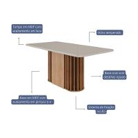 Mesa De Sala Jantar Julieta C- Tampo Madeirado Vidro 180x90cm Cinamomo-off White - Cimol - 2