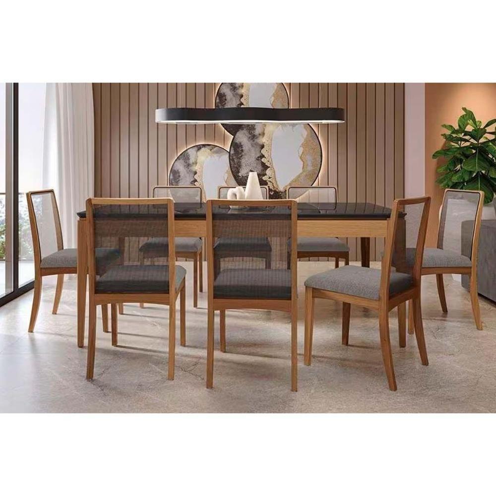 Mesa De Sala Jantar Mira Madeira Maciça C- Tampo Madeirado C- Vidro 160x90cm Carvalho-freijo Bronze - Kappesberg - 4