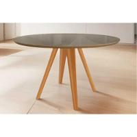 Mesa De Sala Jantar Duna Premium Madeira Maciça C- Tampo Madeirado C- Vidro 105x105cm Carvalho-off White - Kappesberg - 6