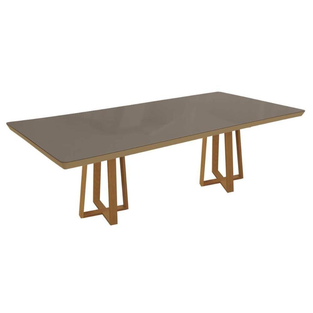 Mesa De Sala Jantar Elma Madeira Maciça C- Tampo Madeirado C- Vidro 200x100cm Carvalho-freijo Bronze - Kappesberg - 1