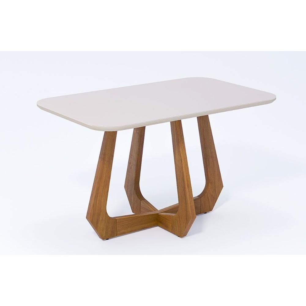 Mesa De Sala Jantar Bromélia C- Tampo Madeirado Vidro 130x80cm Carvalho-off White - Cimol - 1