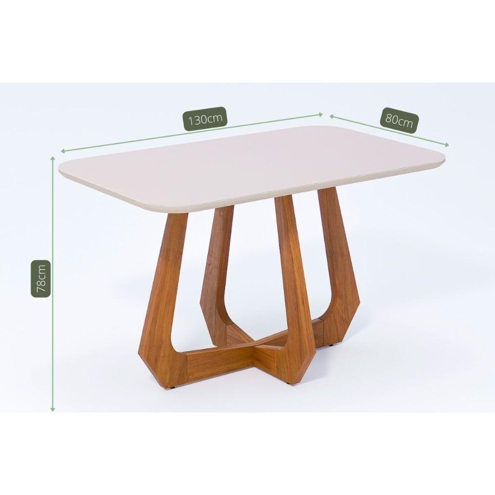 Mesa De Sala Jantar Bromélia C- Tampo Madeirado Vidro 130x80cm Carvalho-off White - Cimol - 3