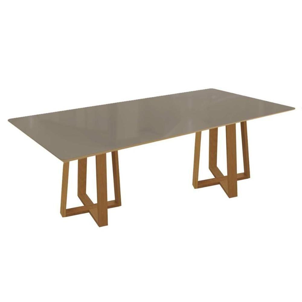 Mesa De Sala Jantar Elma Madeira Maciça C- Tampo Madeirado C- Vidro 200x100cm Carvalho-freijo Bronze - Kappesberg - 1
