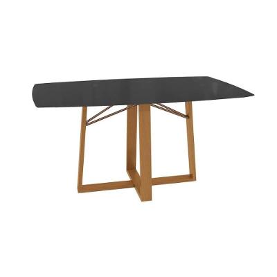 Mesa De Sala Jantar Elma Premium Madeira Maciça C- Tampo Madeirado C- Vidro 170x90cm Carvalho-preto Fosco - Kappesberg