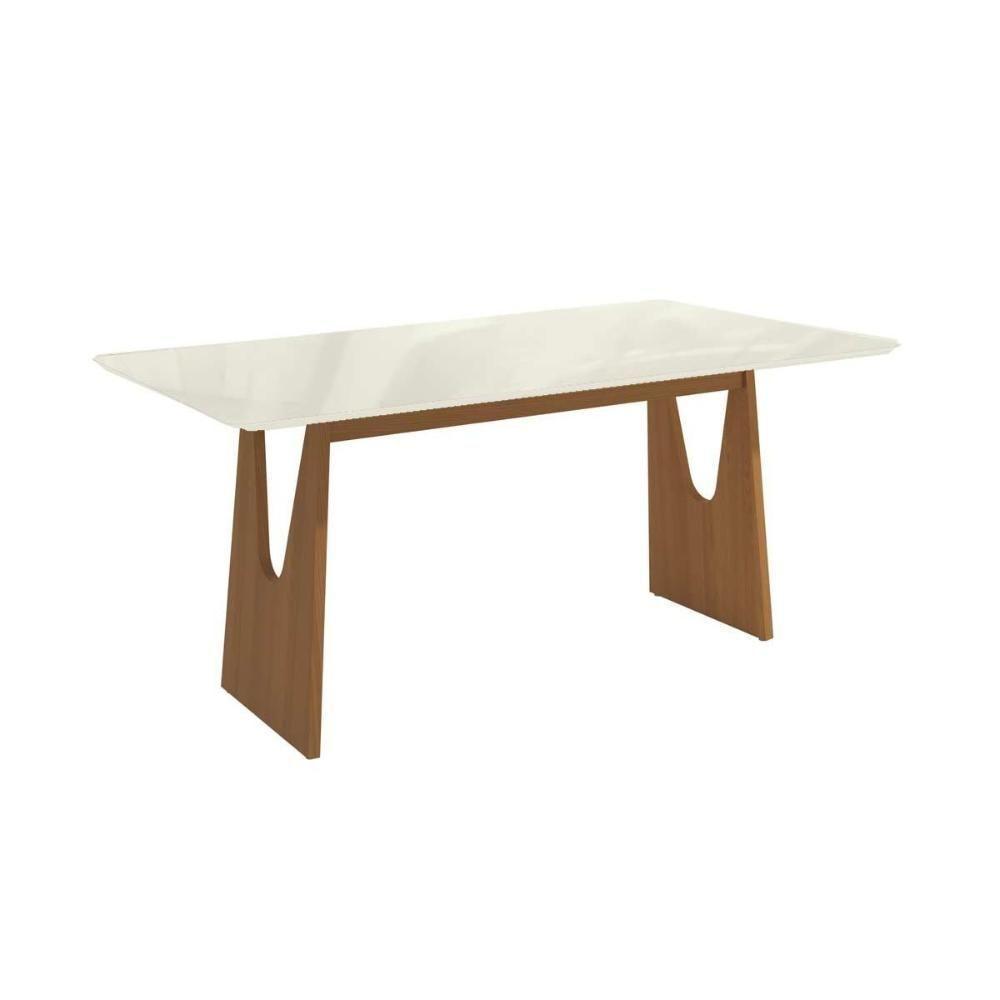 Mesa De Sala Jantar Mila Premium Madeira Maciça C- Tampo Madeirado C- Vidro 160x90cm Carvalho-off White - Kappesberg - 1