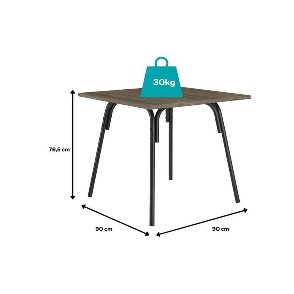 Sala De Jantar Completa 1569 Aço C- Tampo Madeirado 90x90cm E 4 Cadeiras 1708 Preto-legno - Preto - Carraro - 2