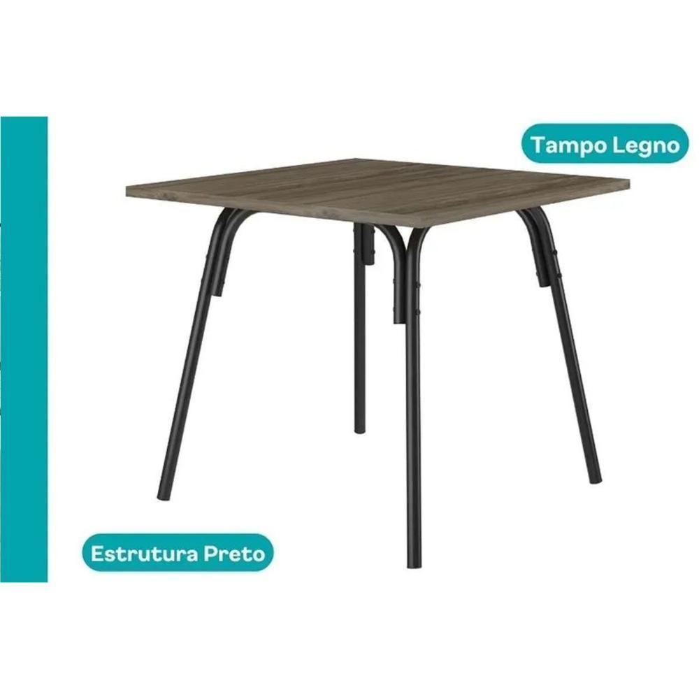 Sala De Jantar Completa 1569 Aço C- Tampo Madeirado 90x90cm E 4 Cadeiras 1708 Preto-legno - Preto - Carraro - 4