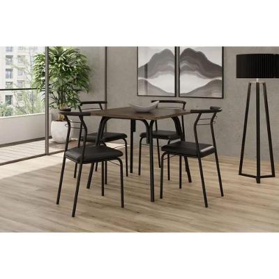 Sala De Jantar Completa 1569 Aço C- Tampo Madeirado 90x90cm E 4 Cadeiras 1708 Preto-legno - Preto - Carraro