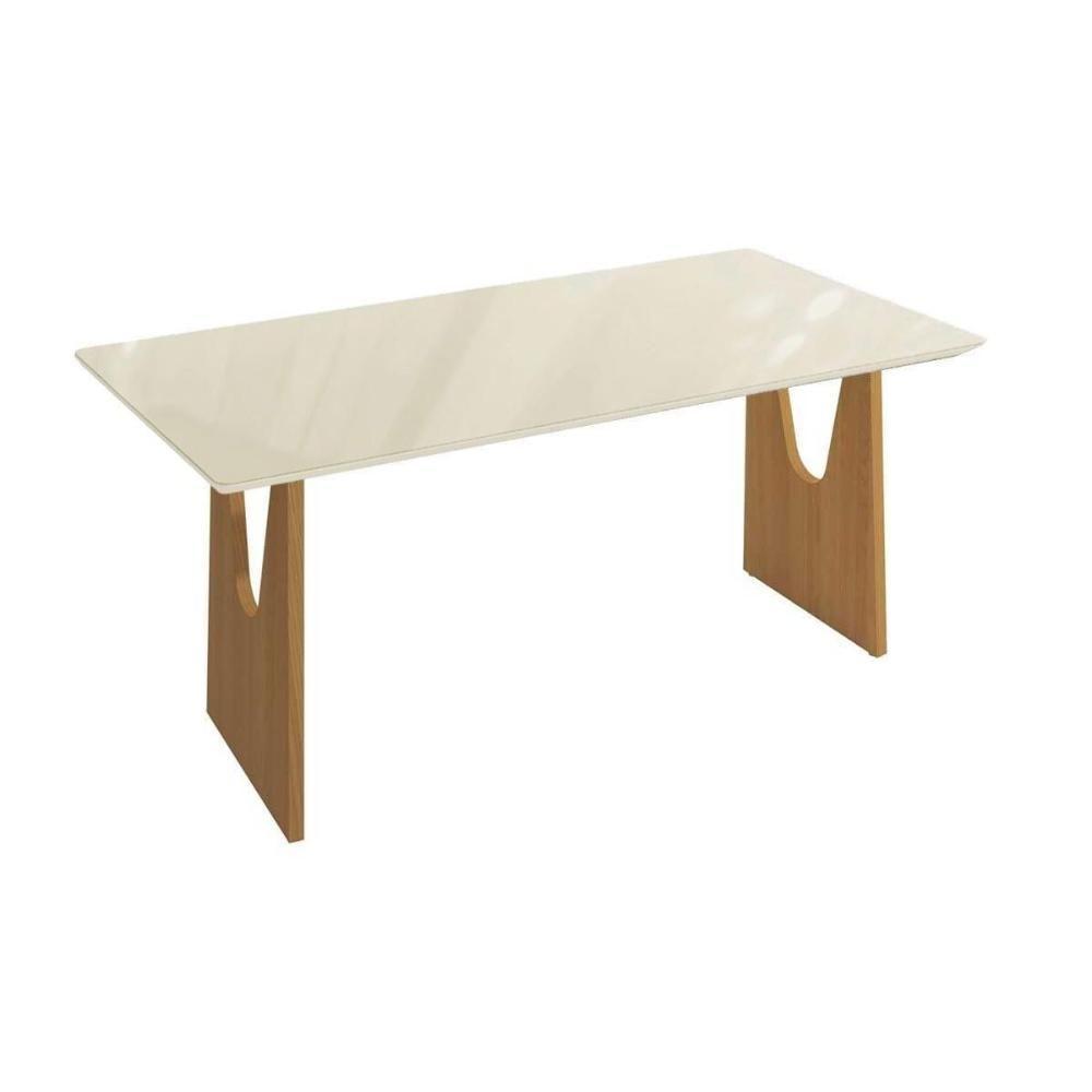 Mesa De Sala Jantar Mila Premium Madeira Maciça C- Tampo Madeirado C- Vidro 200x100cm Carvalho-off White - Kappesberg - 1