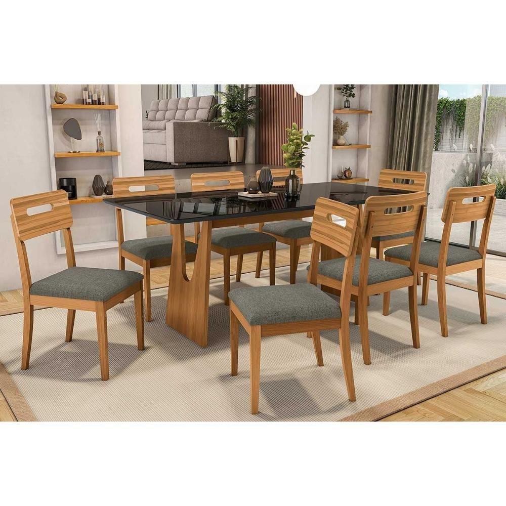 Mesa De Sala Jantar Mila Premium Madeira Maciça C- Tampo Madeirado C- Vidro 200x100cm Carvalho-off White - Kappesberg - 6