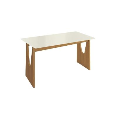 Mesa De Sala Jantar Mila Premium Madeira Maciça C- Tampo Madeirado C- Vidro 120x80cm Carvalho-off White - Kappesberg