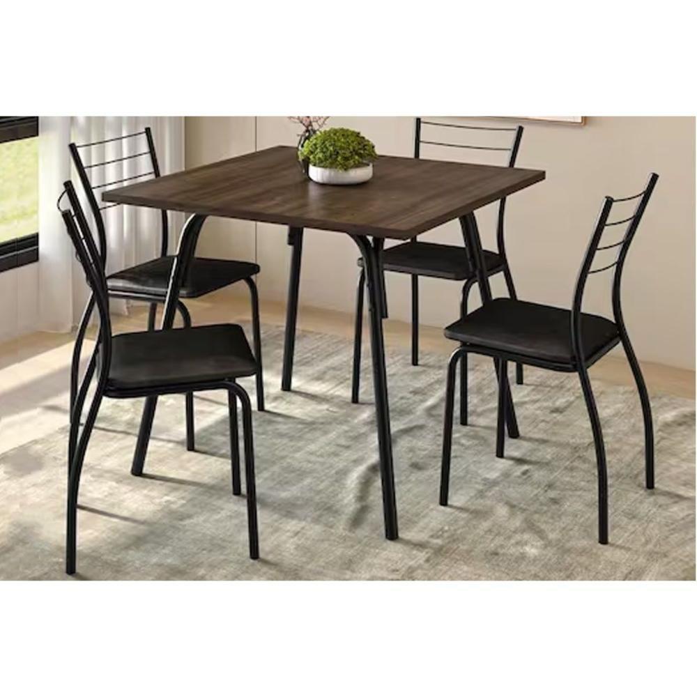 Sala De Jantar Completa 1569 Aço C- Tampo Madeirado 90x90cm E 4 Cadeiras 1700 Preto-legno - Preto - Carraro - 1