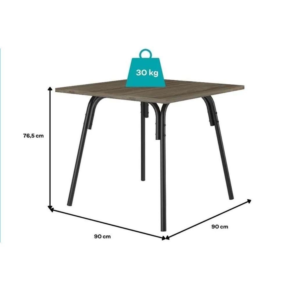 Sala De Jantar Completa 1569 Aço C- Tampo Madeirado 90x90cm E 4 Cadeiras 1700 Preto-legno - Preto - Carraro - 2