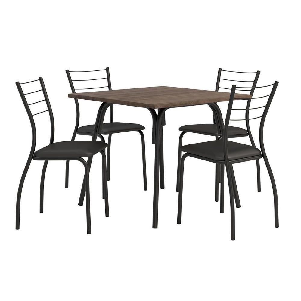 Sala De Jantar Completa 1569 Aço C- Tampo Madeirado 90x90cm E 4 Cadeiras 1700 Preto-legno - Preto - Carraro - 9