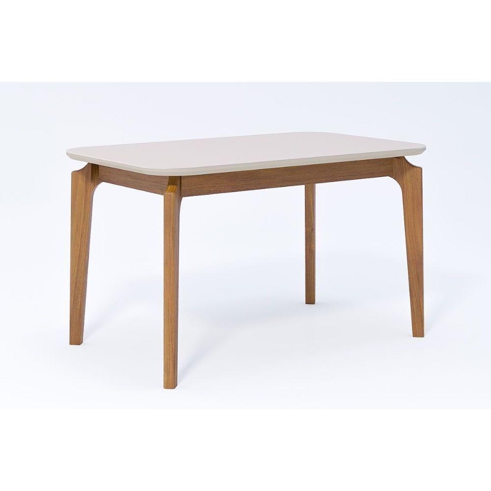 Mesa De Sala Jantar Ficus C- Tampo Madeirado Vidro 130x80cm Carvalho-off White - Cimol - 1