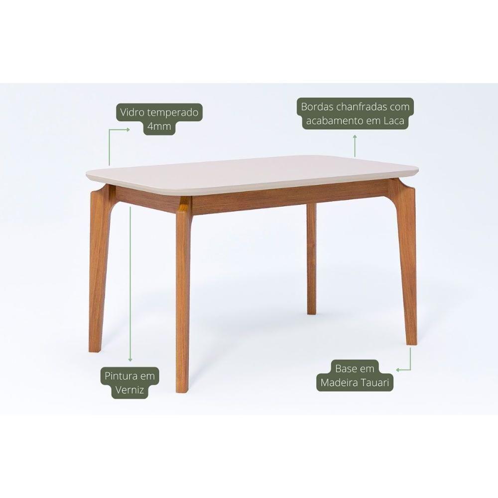 Mesa De Sala Jantar Ficus C- Tampo Madeirado Vidro 130x80cm Carvalho-off White - Cimol - 2
