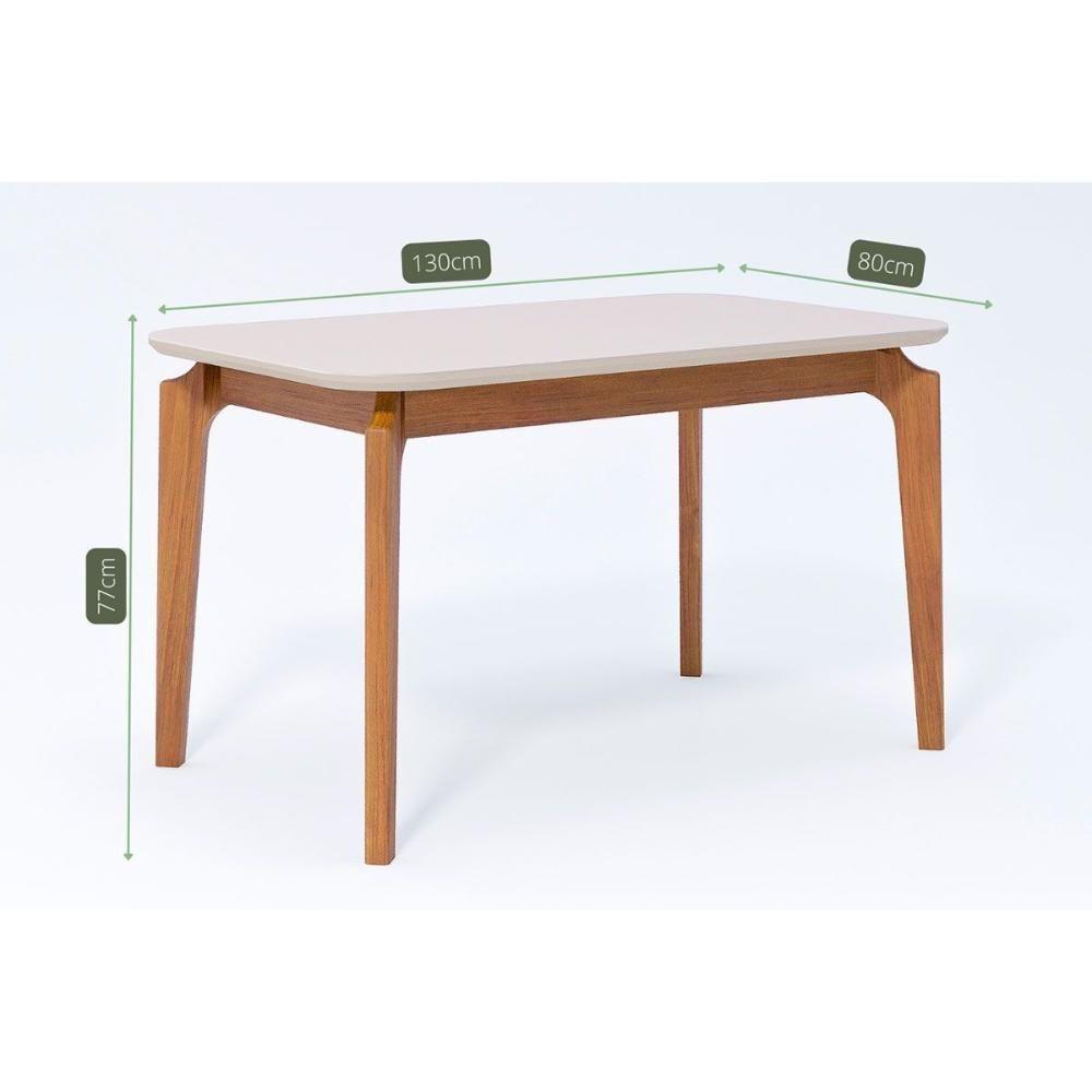 Mesa De Sala Jantar Ficus C- Tampo Madeirado Vidro 130x80cm Carvalho-off White - Cimol - 3