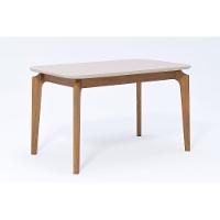 Mesa De Sala Jantar Ficus C- Tampo Madeirado Vidro 130x80cm Carvalho-off White - Cimol - 1