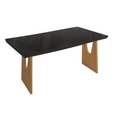 Mesa De Sala Jantar Mila Premium Madeira Maciça C- Tampo Madeirado C- Vidro 200x100cm Carvalho-preto Fosco - Kappesberg