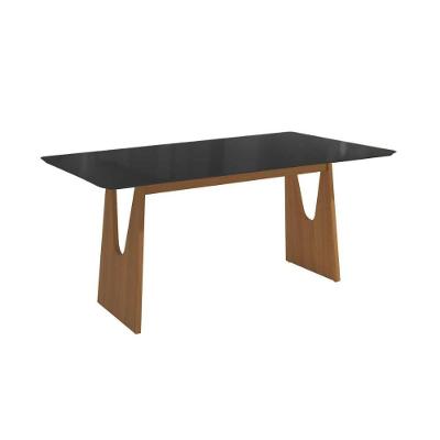 Mesa De Sala Jantar Mila Premium Madeira Maciça C- Tampo Madeirado C- Vidro 160x90cm Carvalho-preto Fosco - Kappesberg